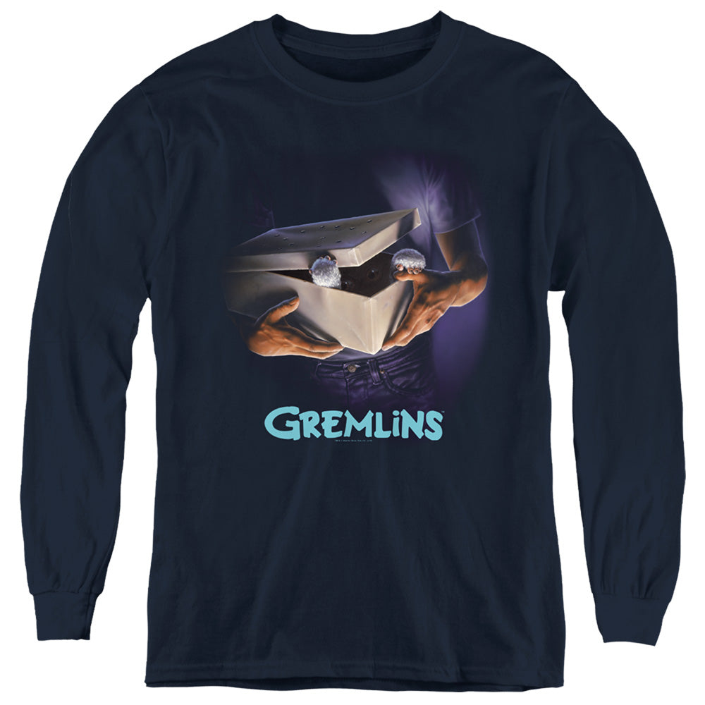 Gremlins Original Poster Long Sleeve Kids Youth T Shirt Navy Blue