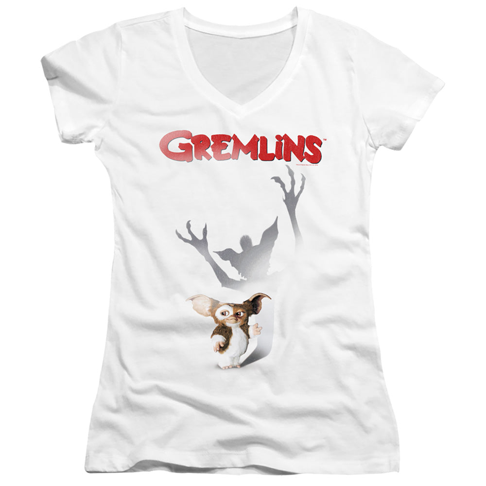 Gremlins Shadow Junior Sheer Cap Sleeve V-Neck Womens T Shirt White