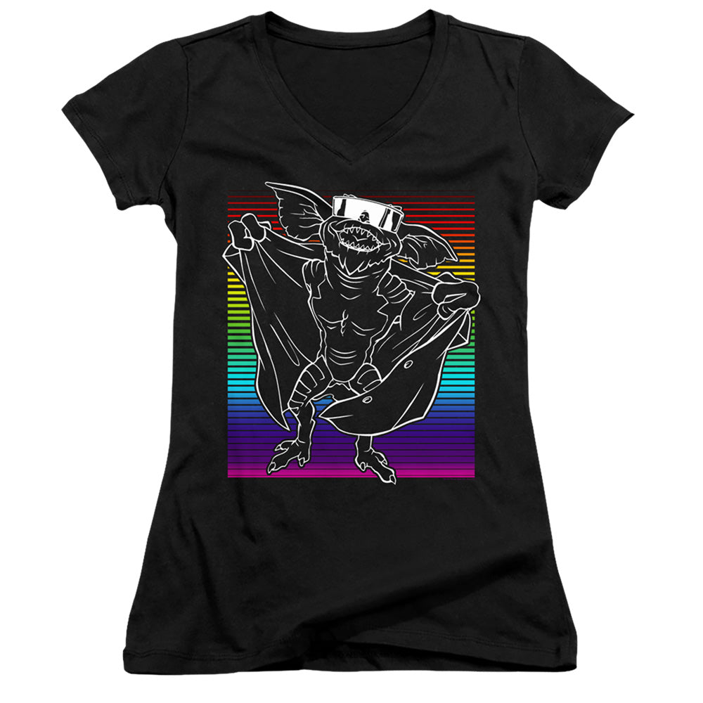 Gremlins Cool Gradient Junior Sheer Cap Sleeve V-Neck Womens T Shirt Black