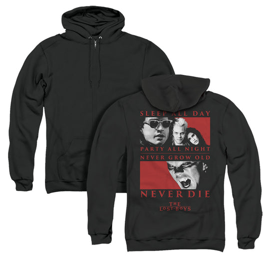 The Lost Boys Never Die Back Print Zipper Mens Hoodie Black