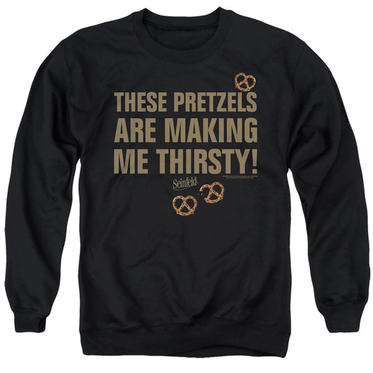 Seinfeld Pretzels Thirsty Mens Crewneck Sweatshirt Black Officially Licensed