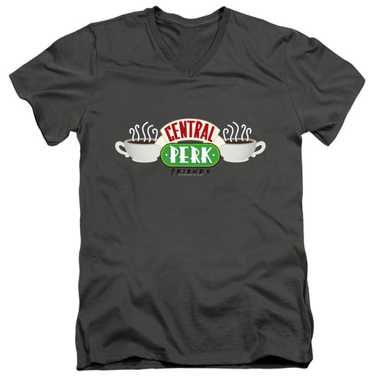 Friends Central Perk Logo Mens Slim Fit V-Neck T Shirt Charcoal