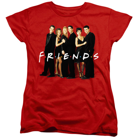 Friends Cast In Black Womens T Shirt Red