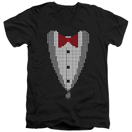 Big Bang Theory Pixelated Tux Mens Slim Fit V-Neck T Shirt Black