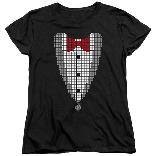 Big Bang Theory Pixelated Tux Womens T Shirt Black