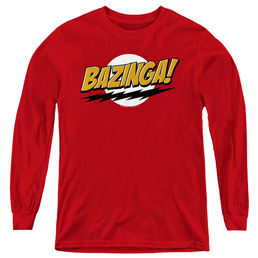 Big Bang Theory Bazinga Long Sleeve Kids Youth T Shirt Red