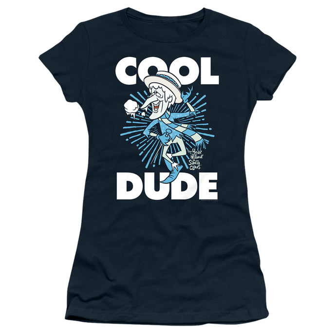 The Year Without A Santa Claus Cool Dude Junior Sheer Cap Sleeve Womens T Shirt Navy Blue