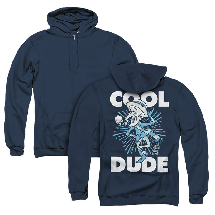 The Year Without A Santa Claus Cool Dude Back Print Zipper Mens Hoodie Navy Blue