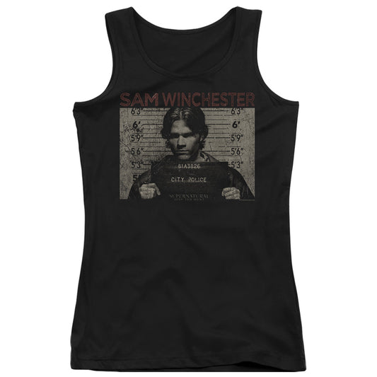 Supernatural Sam Mug Shot Womens Tank Top Shirt Black