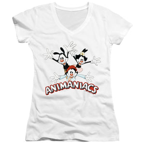 Animaniacs Animaniacs Trio Junior Sheer Cap Sleeve V-Neck Womens T Shirt White