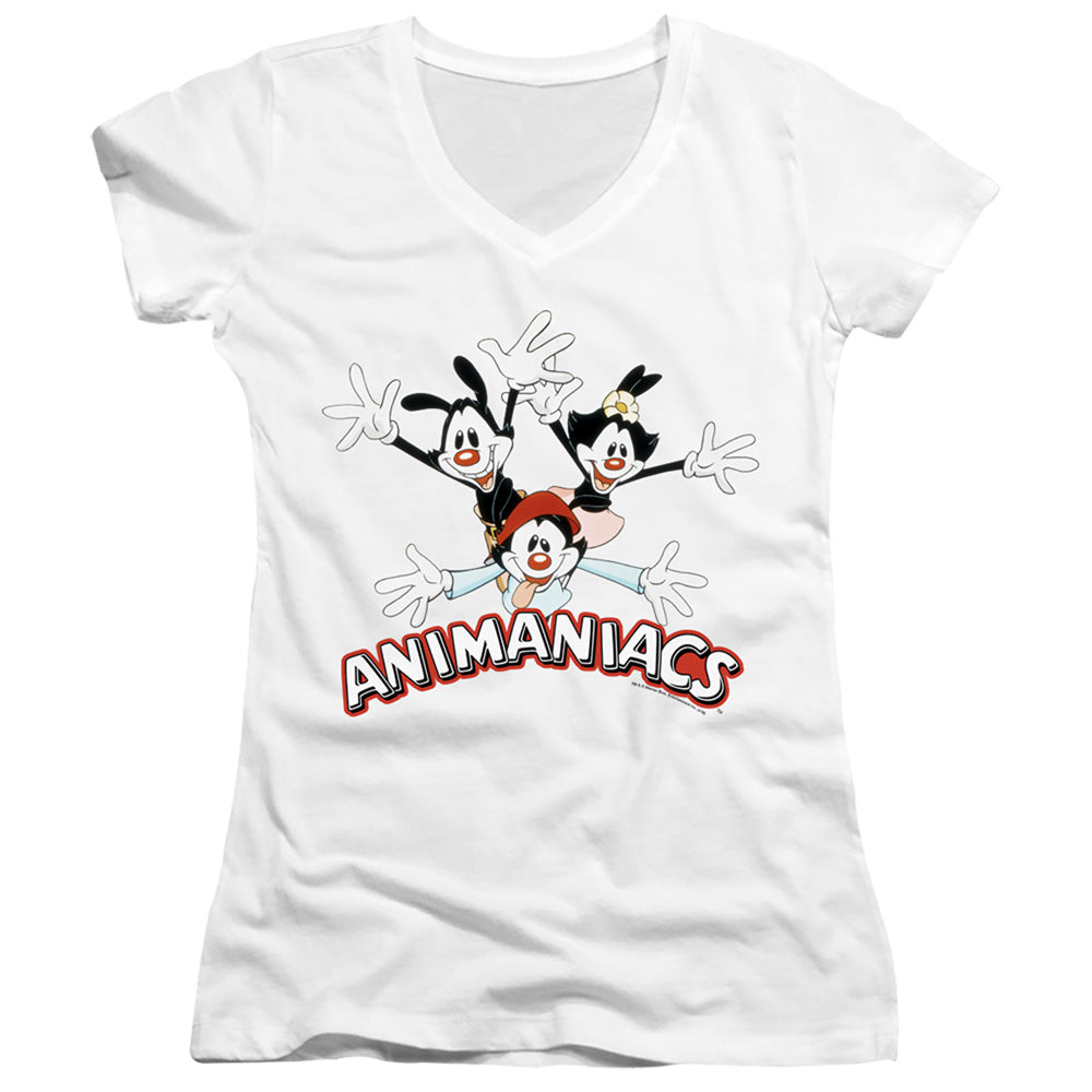 Animaniacs Animaniacs Trio Junior Sheer Cap Sleeve V-Neck Womens T Shirt White