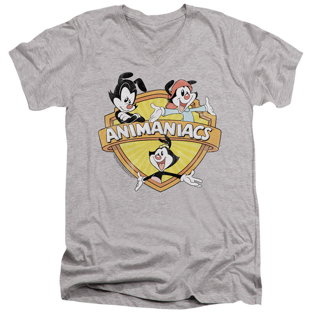 Animaniacs Shielded Animaniacs Mens Slim Fit V-Neck T Shirt Athletic Heather