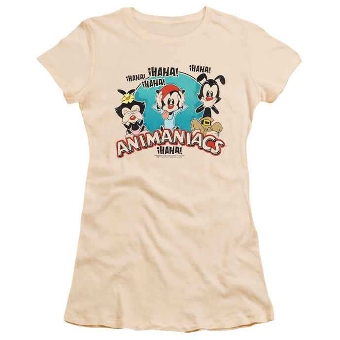 Animaniacs No Evil Junior Sheer Cap Sleeve Womens T Shirt Cream