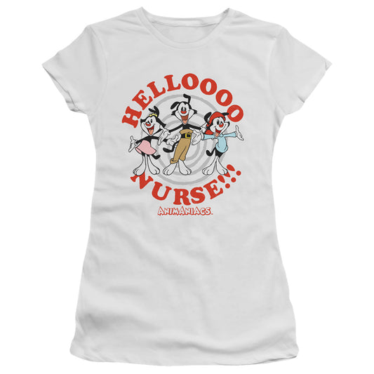 Animaniacs Hello Nurse Junior Sheer Cap Sleeve Womens T Shirt White