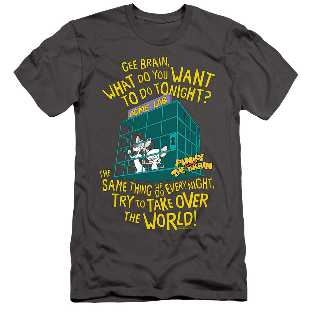 Pinky And The Brain The World Slim Fit Mens T Shirt Charcoal