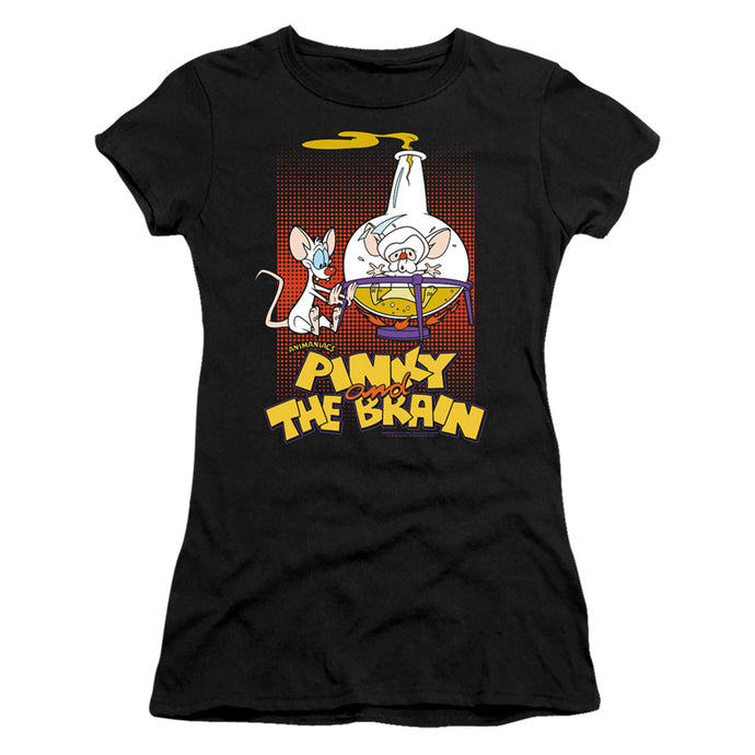 Pinky And The Brain Lab Flask Junior Sheer Cap Sleeve Womens T Shirt Black