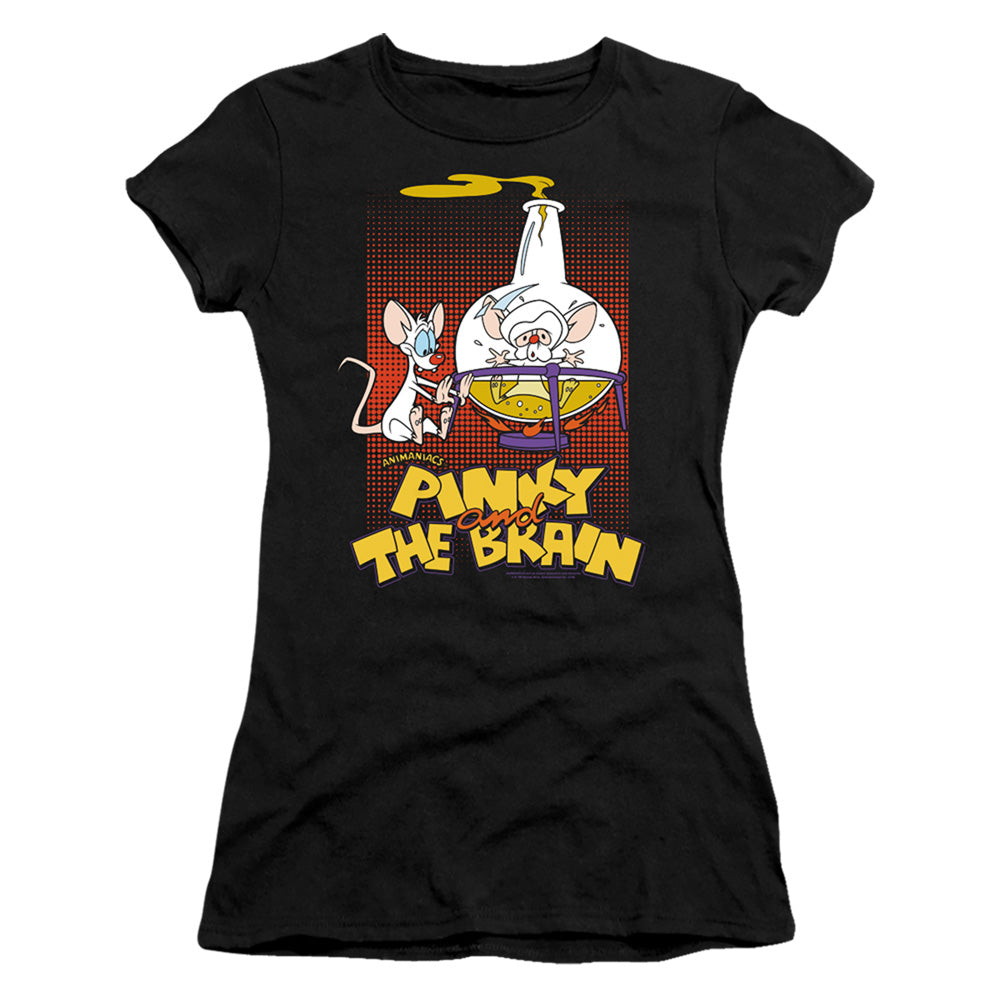 Pinky And The Brain Lab Flask Junior Sheer Cap Sleeve Womens T Shirt Black