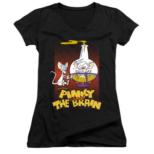 Pinky And The Brain Lab Flask Junior Sheer Cap Sleeve V-Neck Womens T Shirt Black