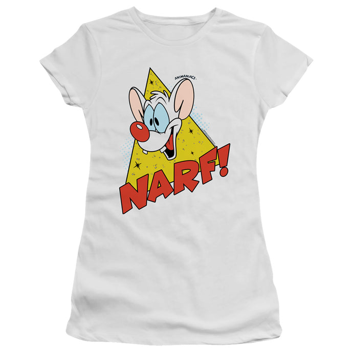 Pinky And The Brain Narf Junior Sheer Cap Sleeve Womens T Shirt White