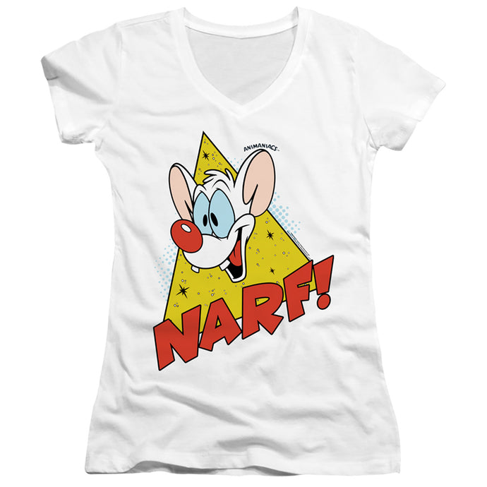 Pinky And The Brain Narf Junior Sheer Cap Sleeve V-Neck Womens T Shirt White