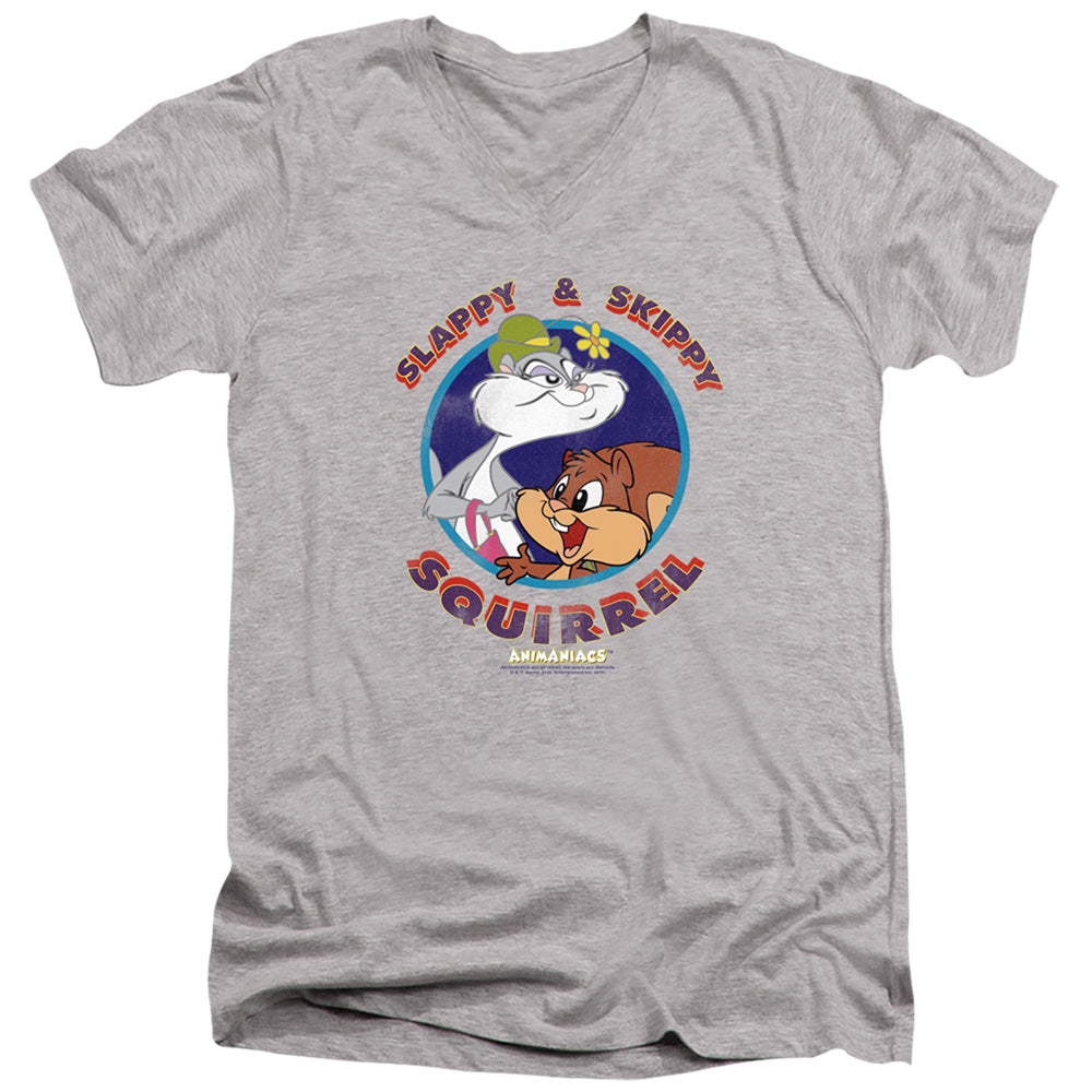 Animaniacs Slappy And Skippy Squirrel Mens Slim Fit V-Neck T Shirt Athletic Heather