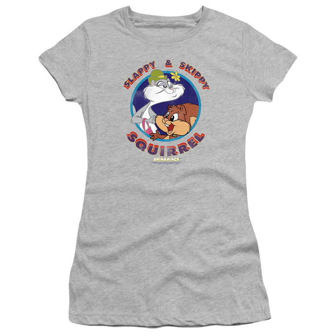 Animaniacs Slappy And Skippy Squirrel Junior Sheer Cap Sleeve Womens T Shirt Athletic Heather