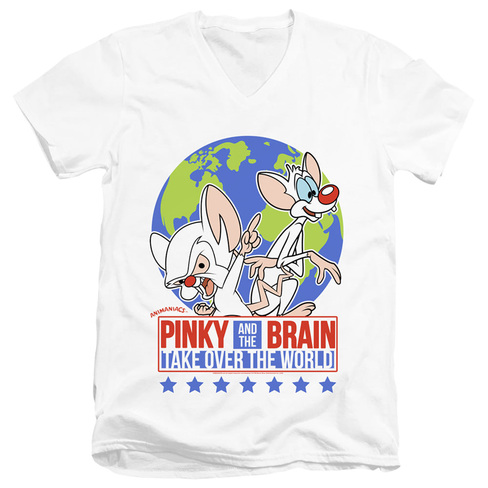Pinky And The Brain Campaign Mens Slim Fit V-Neck T Shirt White