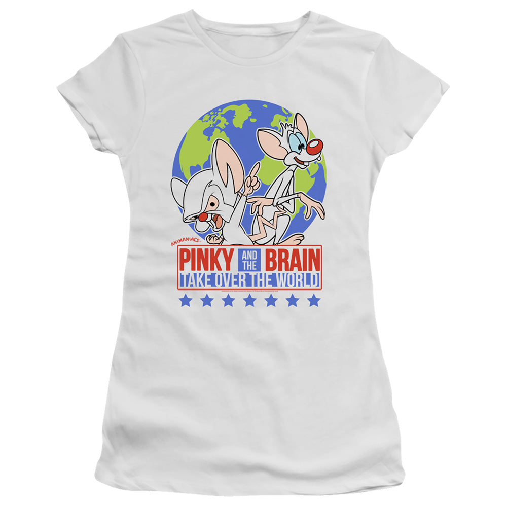 Pinky And The Brain Campaign Junior Sheer Cap Sleeve Womens T Shirt White