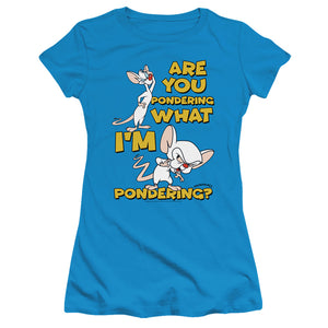 Pinky And The Brain Pondering Junior Sheer Cap Sleeve Womens T Shirt Turquoise