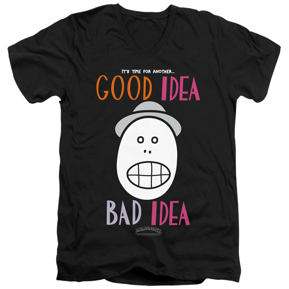 Animaniacs Good Idea Bad Idea Mens Slim Fit V-Neck T Shirt Black