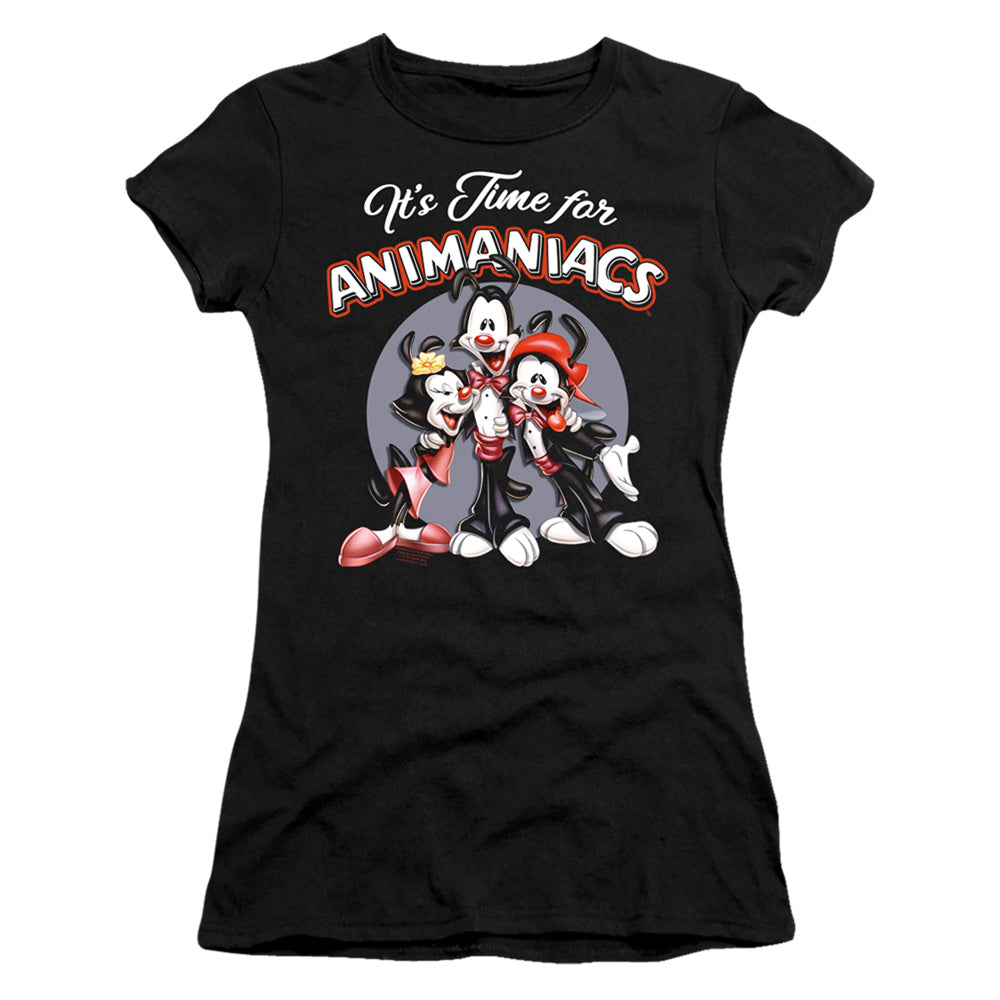 Animaniacs Its Time For Junior Sheer Cap Sleeve Womens T Shirt Black