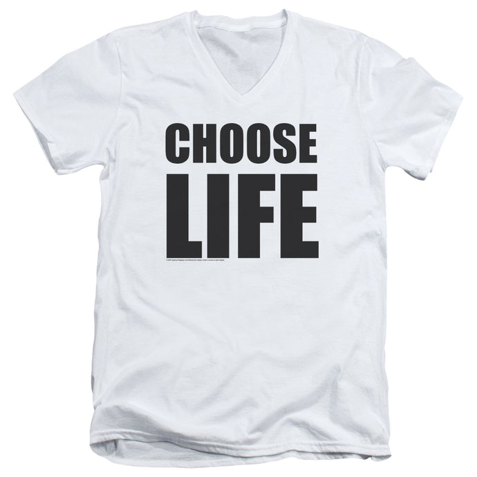Wham! Choose Life Mens Slim Fit V-Neck T Shirt White