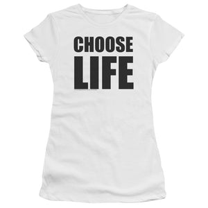 Wham! Choose Life Junior Sheer Cap Sleeve Womens T Shirt White