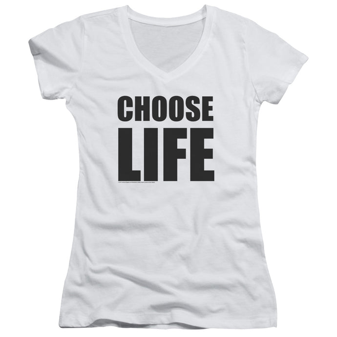 Wham! Choose Life Junior Sheer Cap Sleeve V-Neck Womens T Shirt White
