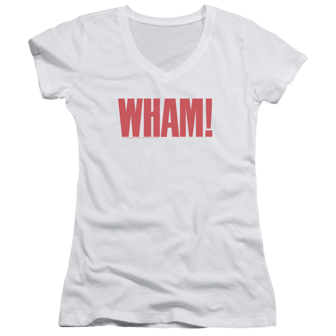 Wham! Logo Junior Sheer Cap Sleeve V-Neck Womens T Shirt White