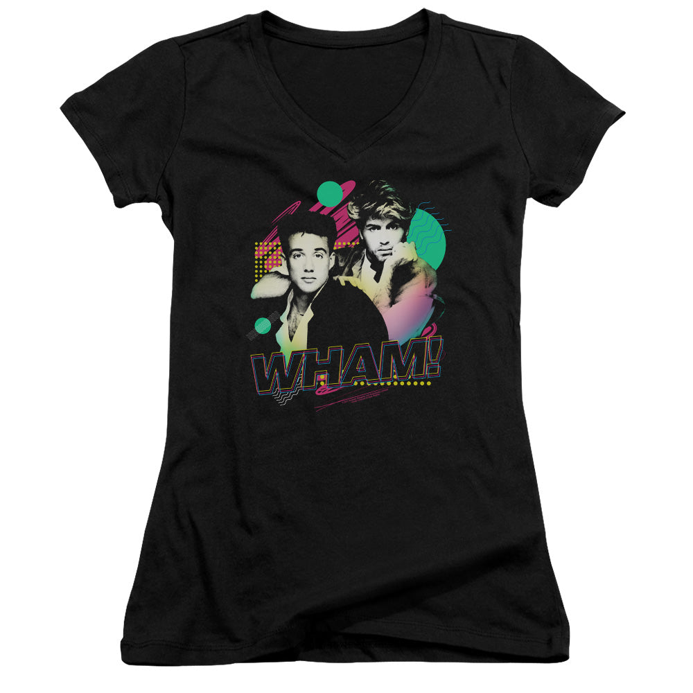 Wham! The Edge Of Heaven Junior Sheer Cap Sleeve V-Neck Womens T Shirt Black