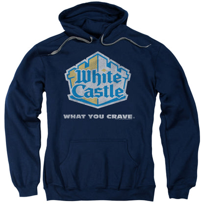 White Castle Distressed Logo Mens Hoodie Navy