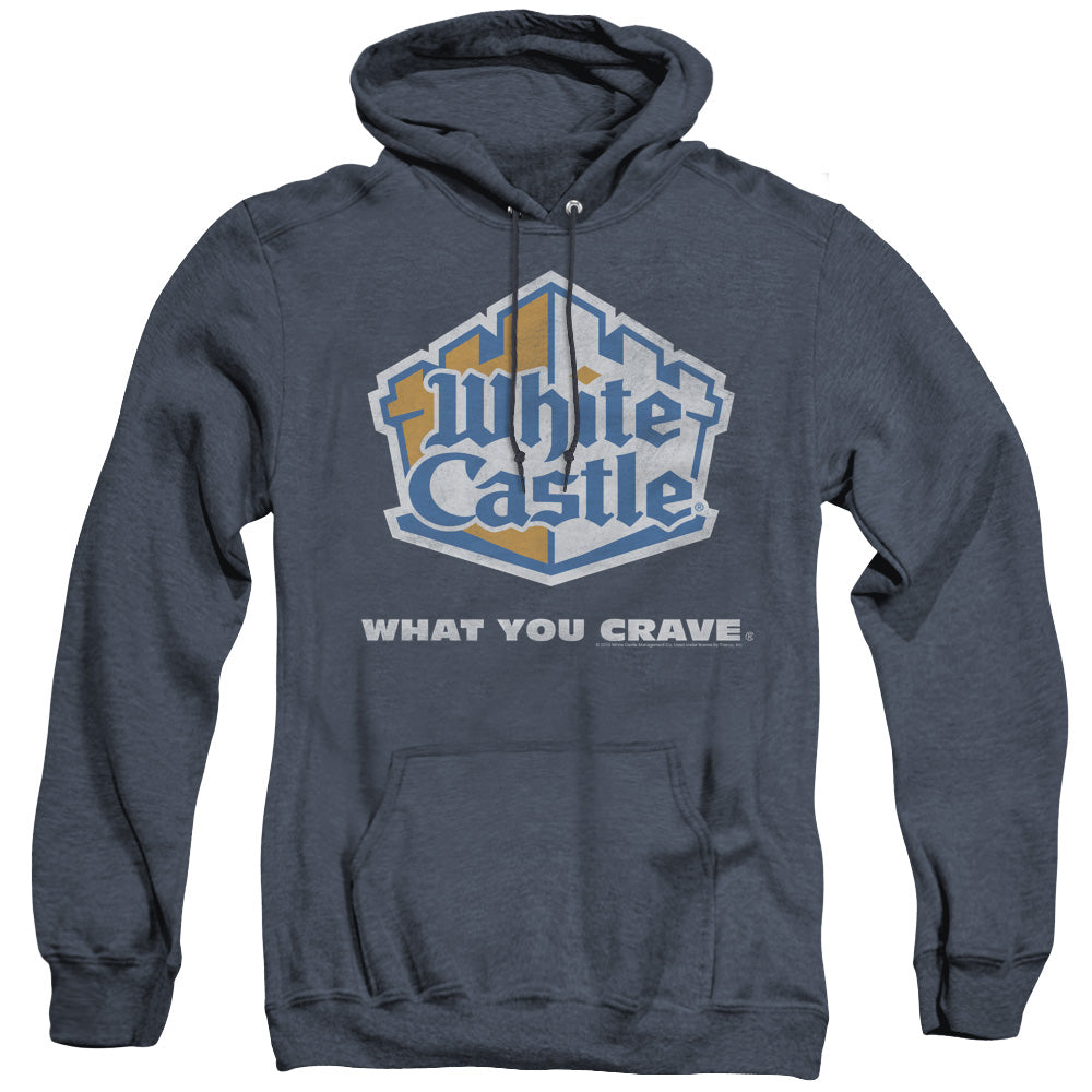 White Castle Distressed Logo Mens Heather Hoodie Navy