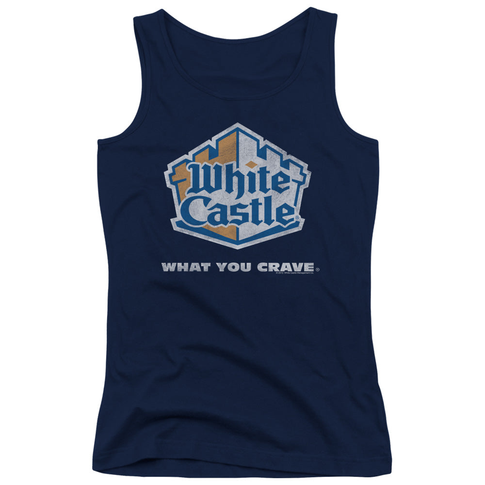 White Castle Distressed Logo Womens Tank Top Shirt Navy