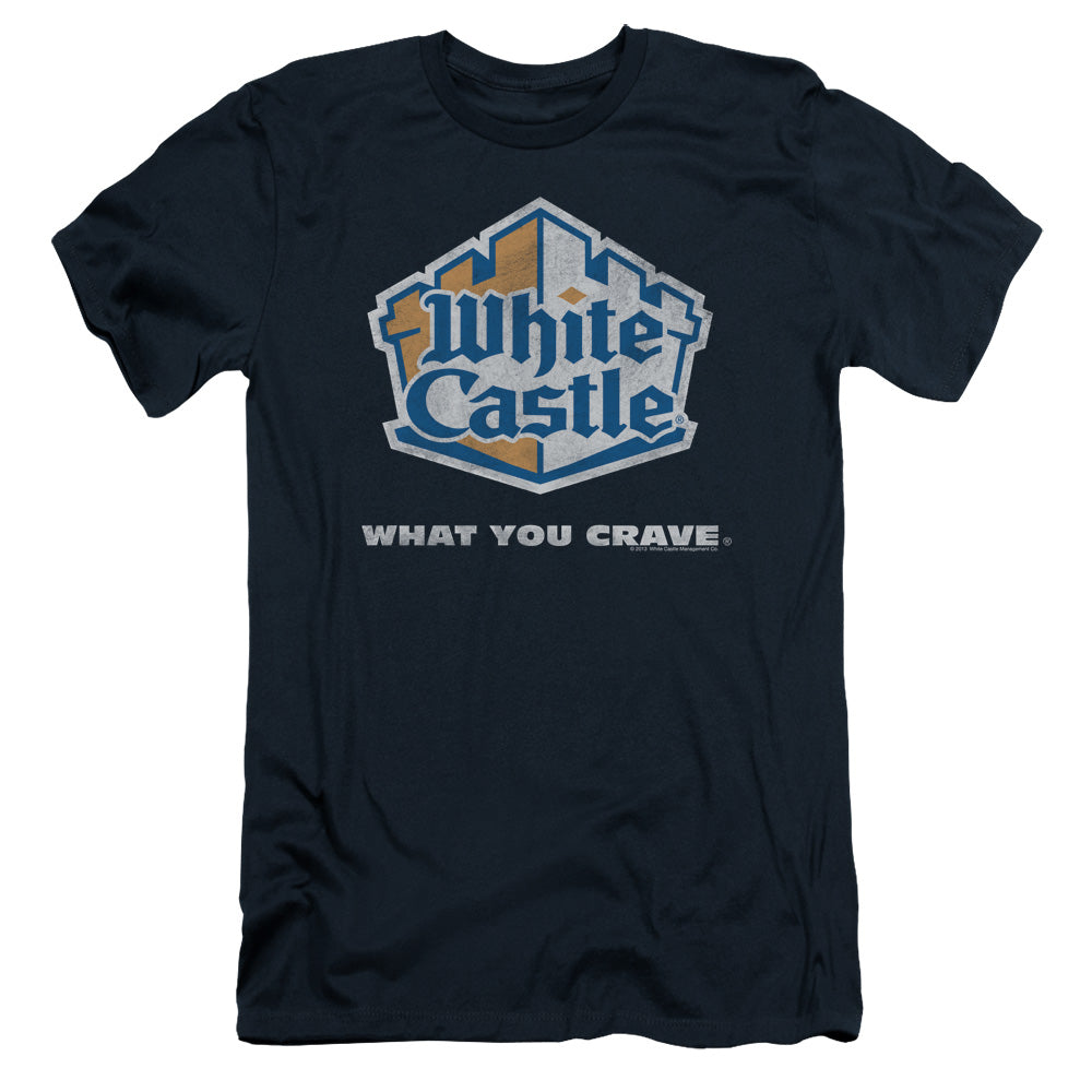 White Castle Distressed Logo Slim Fit Mens T Shirt Navy