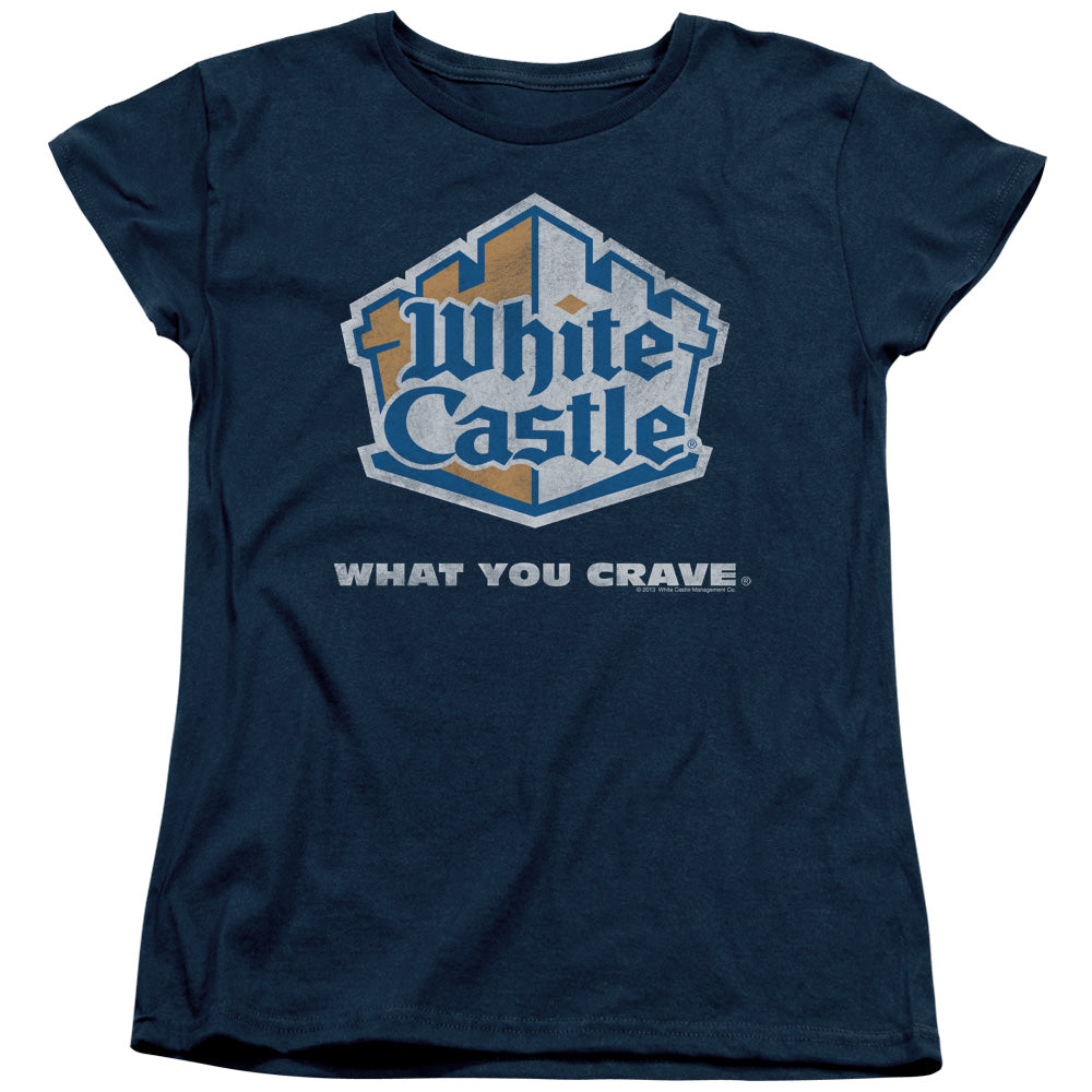 White Castle Distressed Logo Womens T Shirt Navy