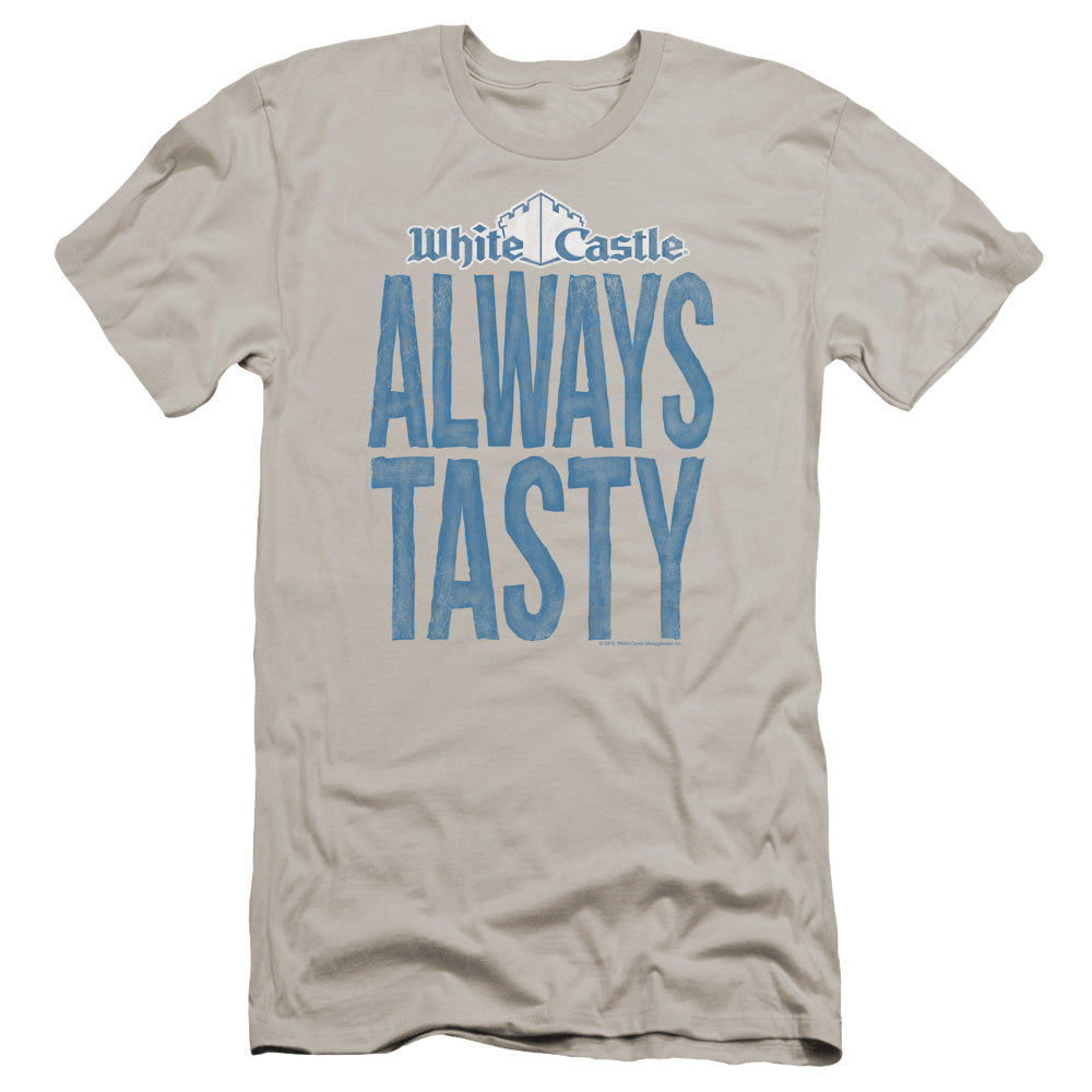 White Castle Always Tasty Premium Bella Canvas Slim Fit Mens T Shirt Silver