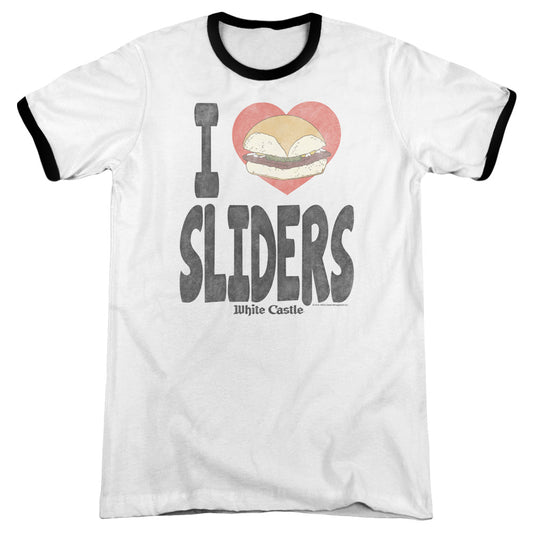 White Castle I Heart Sliders Heather Ringer Mens T Shirt White Black