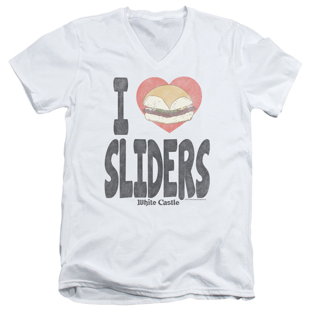 White Castle I Heart Sliders Mens Slim Fit V-Neck T Shirt White