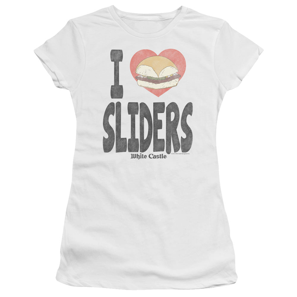 White Castle I Heart Sliders Junior Sheer Cap Sleeve Womens T Shirt White