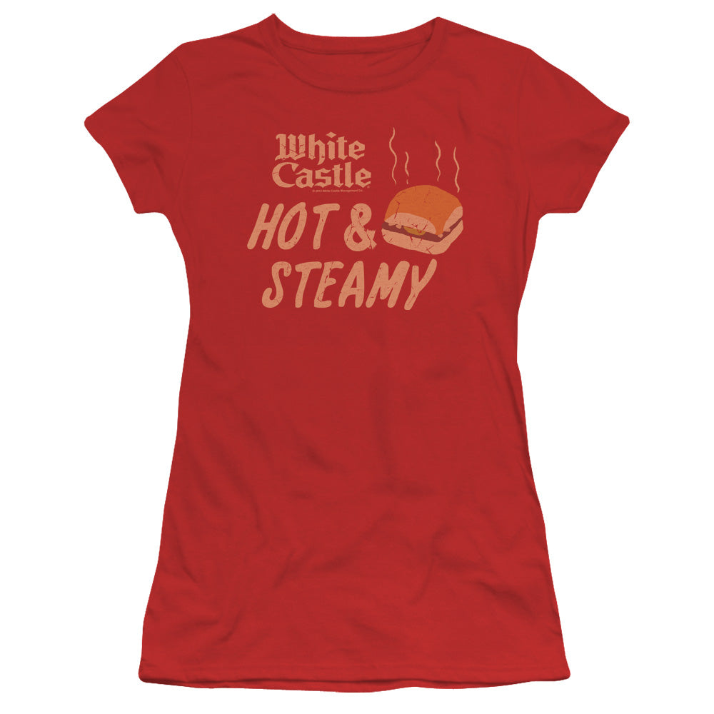 White Castle Hot & Steamy Junior Sheer Cap Sleeve Womens T Shirt Red