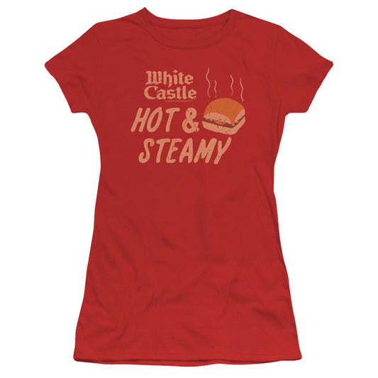 White Castle Hot & Steamy Junior Sheer Cap Sleeve Womens T Shirt Red