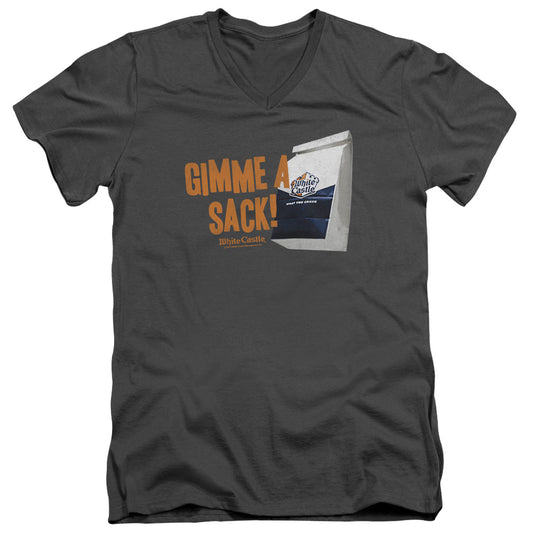 White Castle Gimmie A Sack Mens Slim Fit V-Neck T Shirt Charcoal