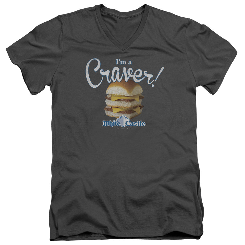 White Castle Craver Mens Slim Fit V-Neck T Shirt Charcoal