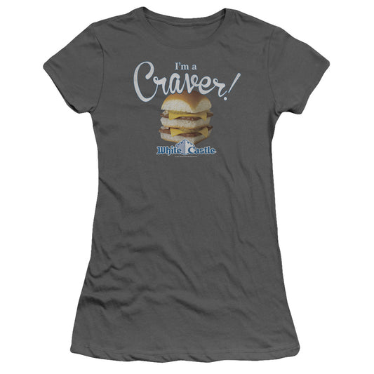 White Castle Craver Junior Sheer Cap Sleeve Womens T Shirt Charcoal